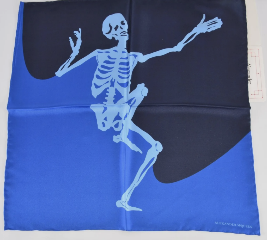 blue-black silk handerchief with large skeleton 